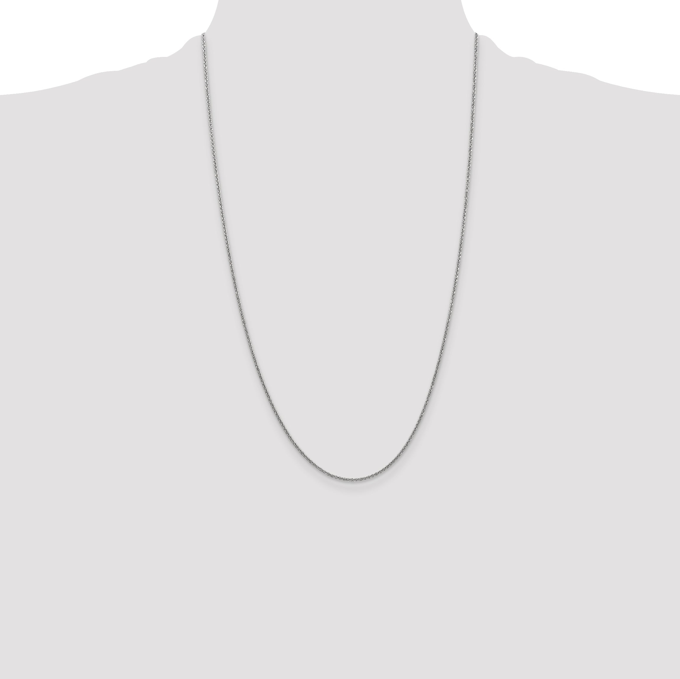 14K White Gold 26 Inch 1.4mm Round Open Link Cable With Lobster Clasp Chain Necklace