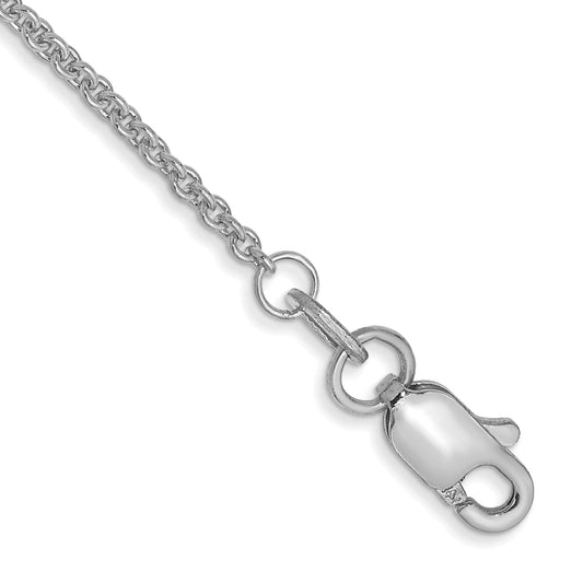 14K White Gold 9 Inch 1.4mm Round Open Link Cable With Lobster Clasp Anklet