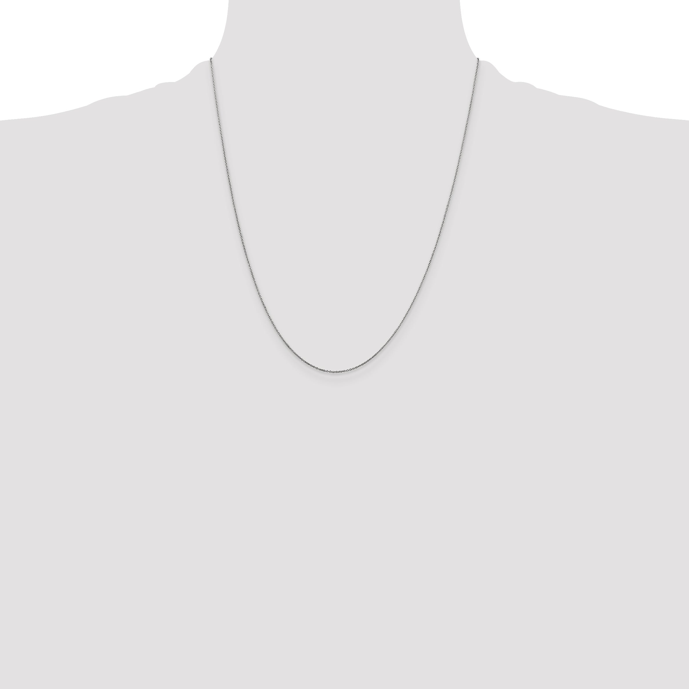14K White Gold 22 Inch .6mm Diamond-Cut Round Open Link Cable With Spring Ring Clasp Chain Necklace