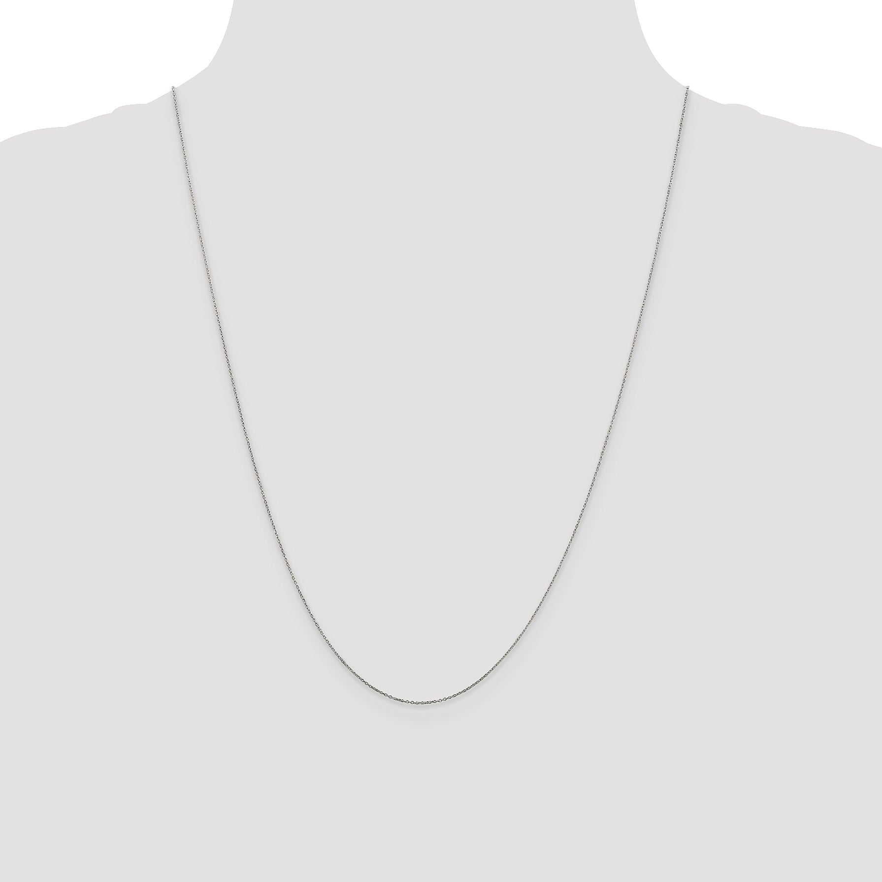 14K White Gold 24 Inch .6mm Diamond-Cut Round Open Link Cable With Spring Ring Clasp Chain Necklace
