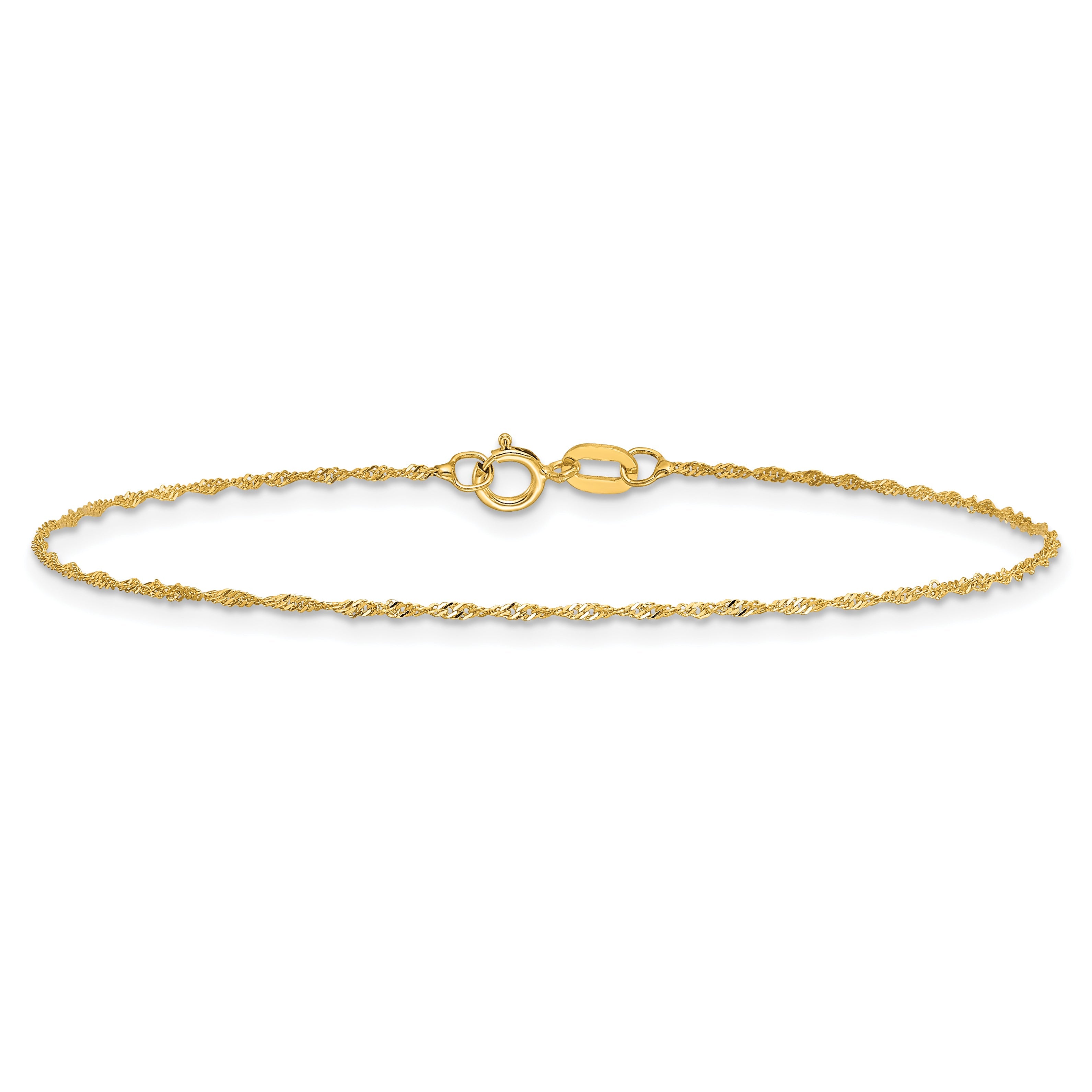 14K Yellow Gold 10 Inch 1mm Singapore With Spring Ring Clasp Anklet