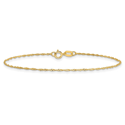 14K Yellow Gold 9 Inch 1mm Singapore With Spring Ring Clasp Anklet