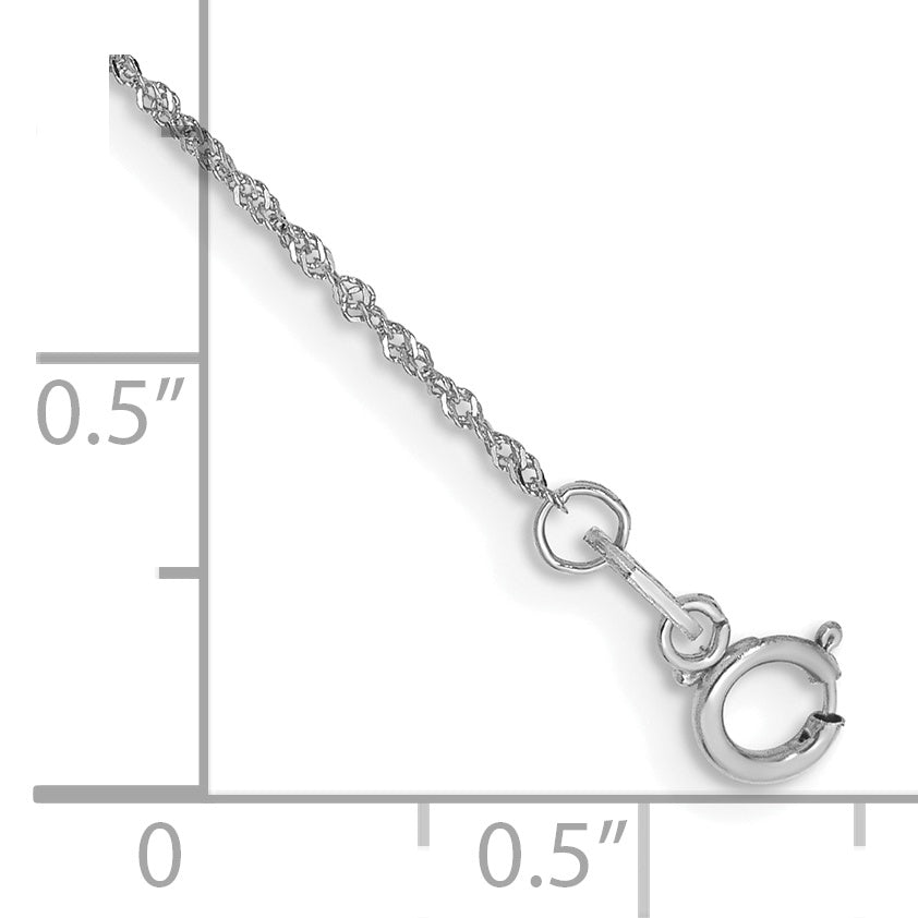 14K White Gold 10 Inch 1mm Singapore With Spring Ring Clasp Anklet