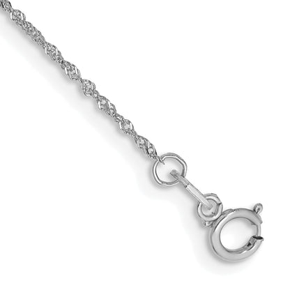 14K White Gold 9 Inch 1mm Singapore With Spring Ring Clasp Anklet
