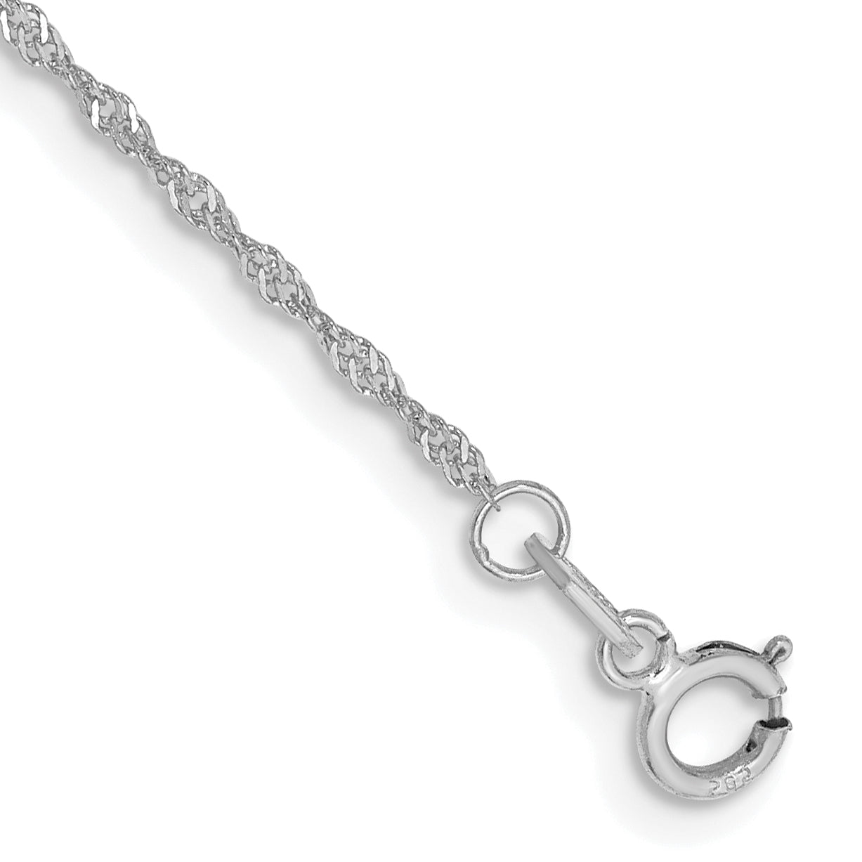 14K White Gold 9 Inch 1.10mm Singapore With Spring Ring Clasp Anklet