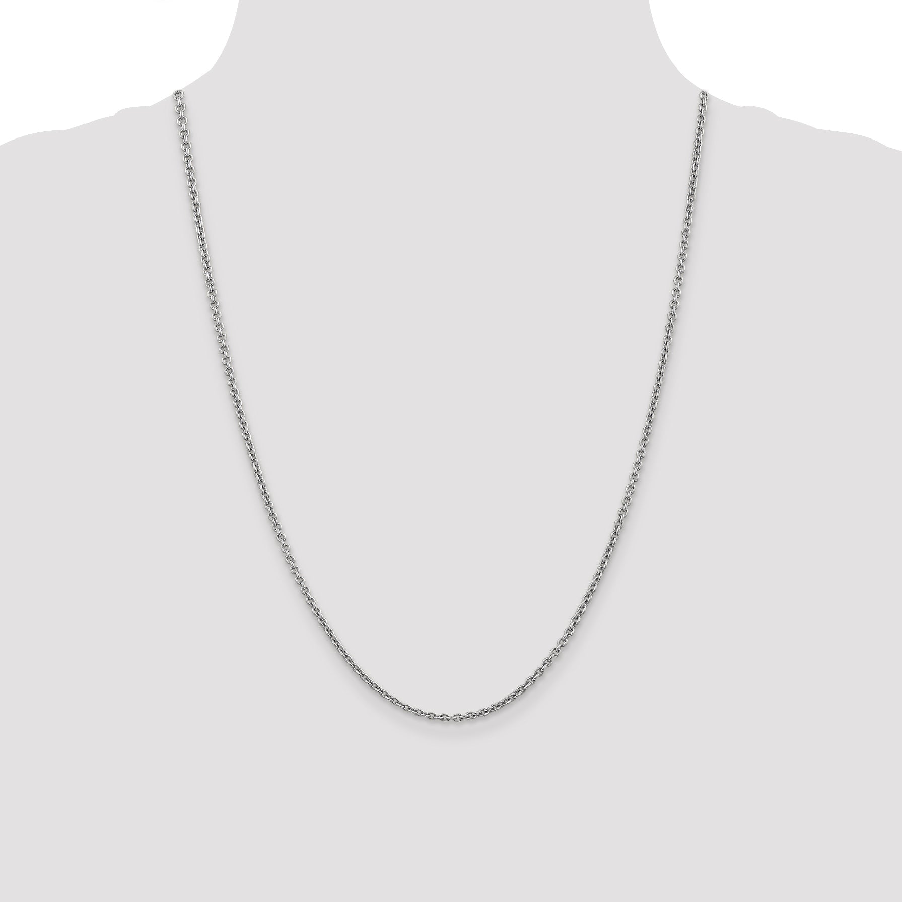 14K White Gold 24 Inch 2.2mm Forzantine Cable With Lobster Clasp Chain Necklace