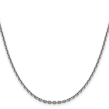 14K White Gold 24 Inch 2.5mm Diamond-Cut Cable With Lobster Clasp Chain Necklace