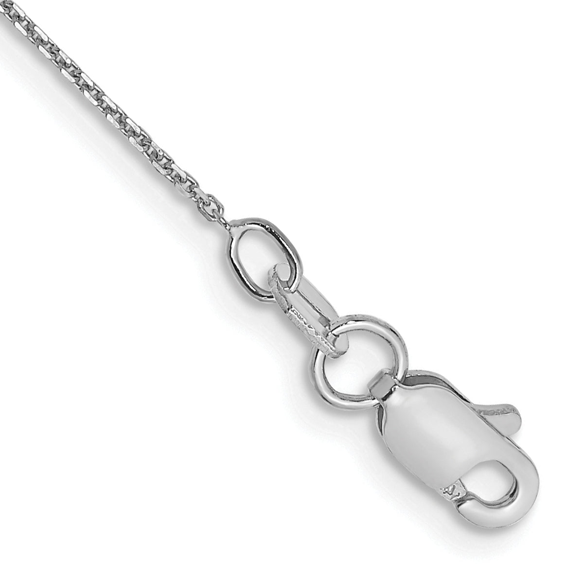 14K White Gold 10 Inch .8mm Diamond-Cut Round Open Link Cable With Lobster Clasp Anklet