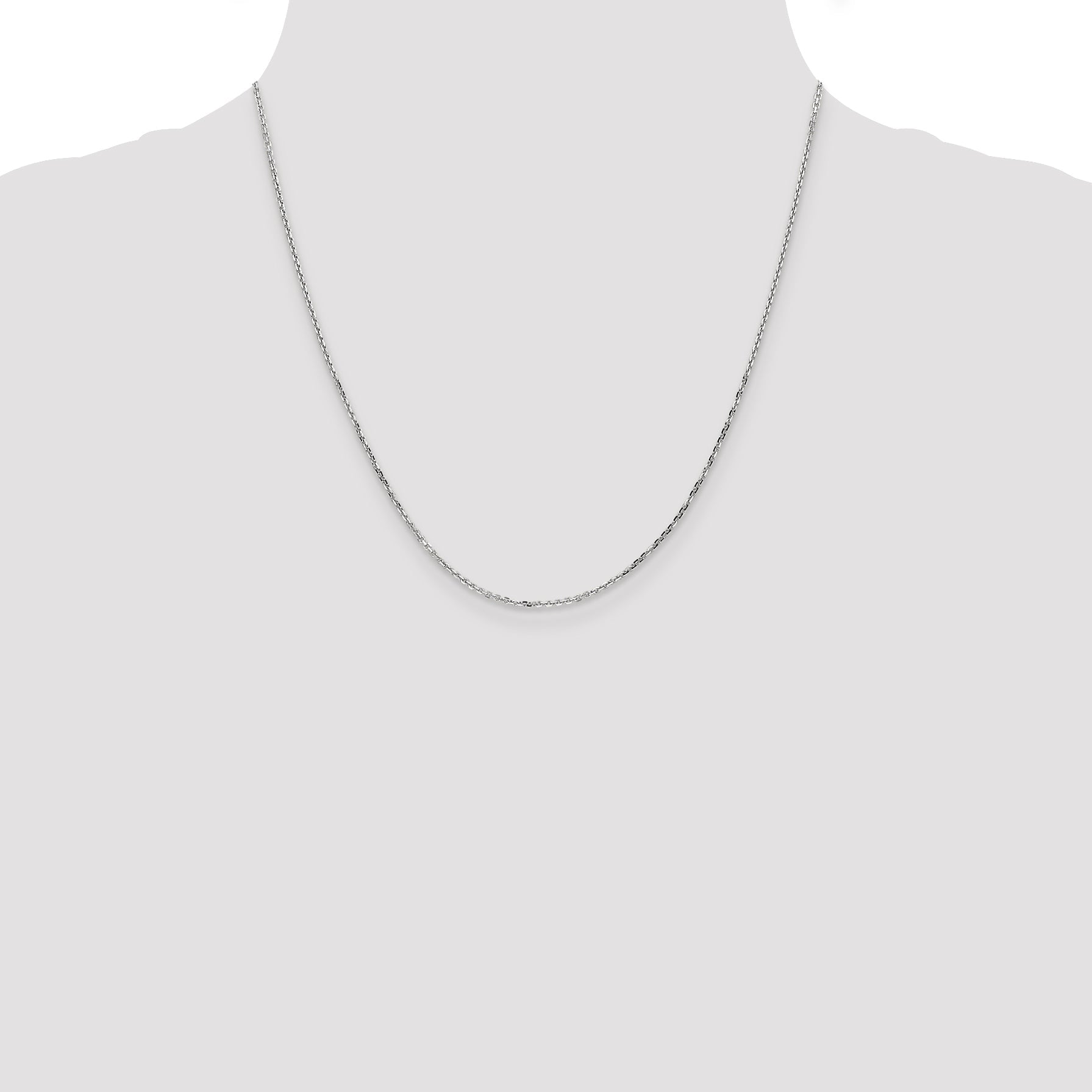 14K White Gold 20 Inch 1.4mm Diamond-Cut Round Open Link Cable With Lobster Clasp Chain Necklace
