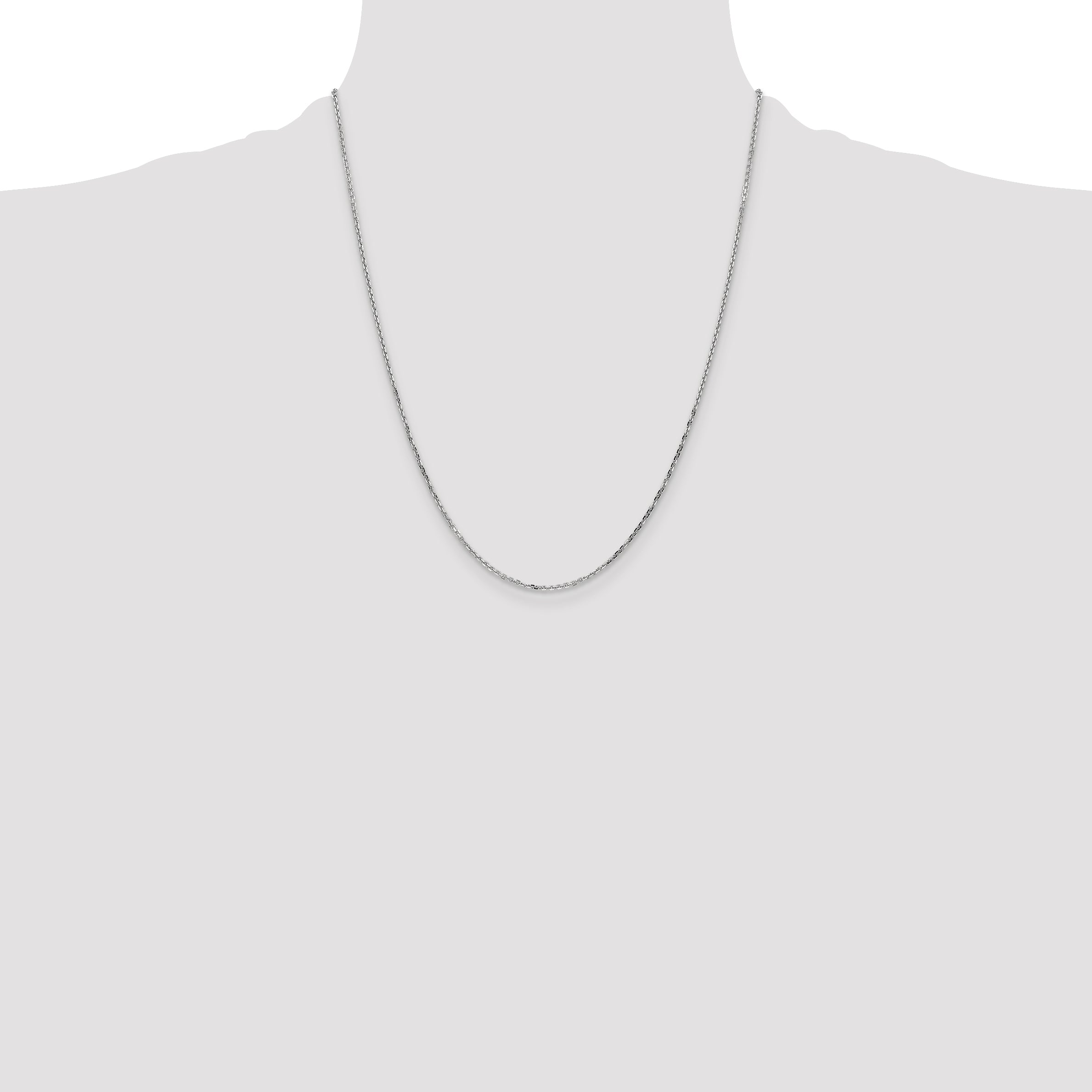 14K White Gold 22 Inch 1.4mm Diamond-Cut Round Open Link Cable With Lobster Clasp Chain Necklace