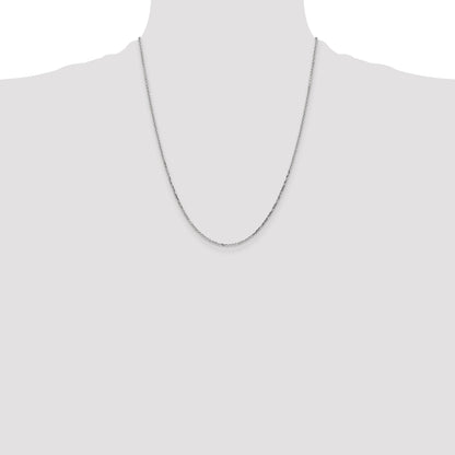 14K White Gold 22 Inch 1.4mm Diamond-Cut Round Open Link Cable With Lobster Clasp Chain Necklace