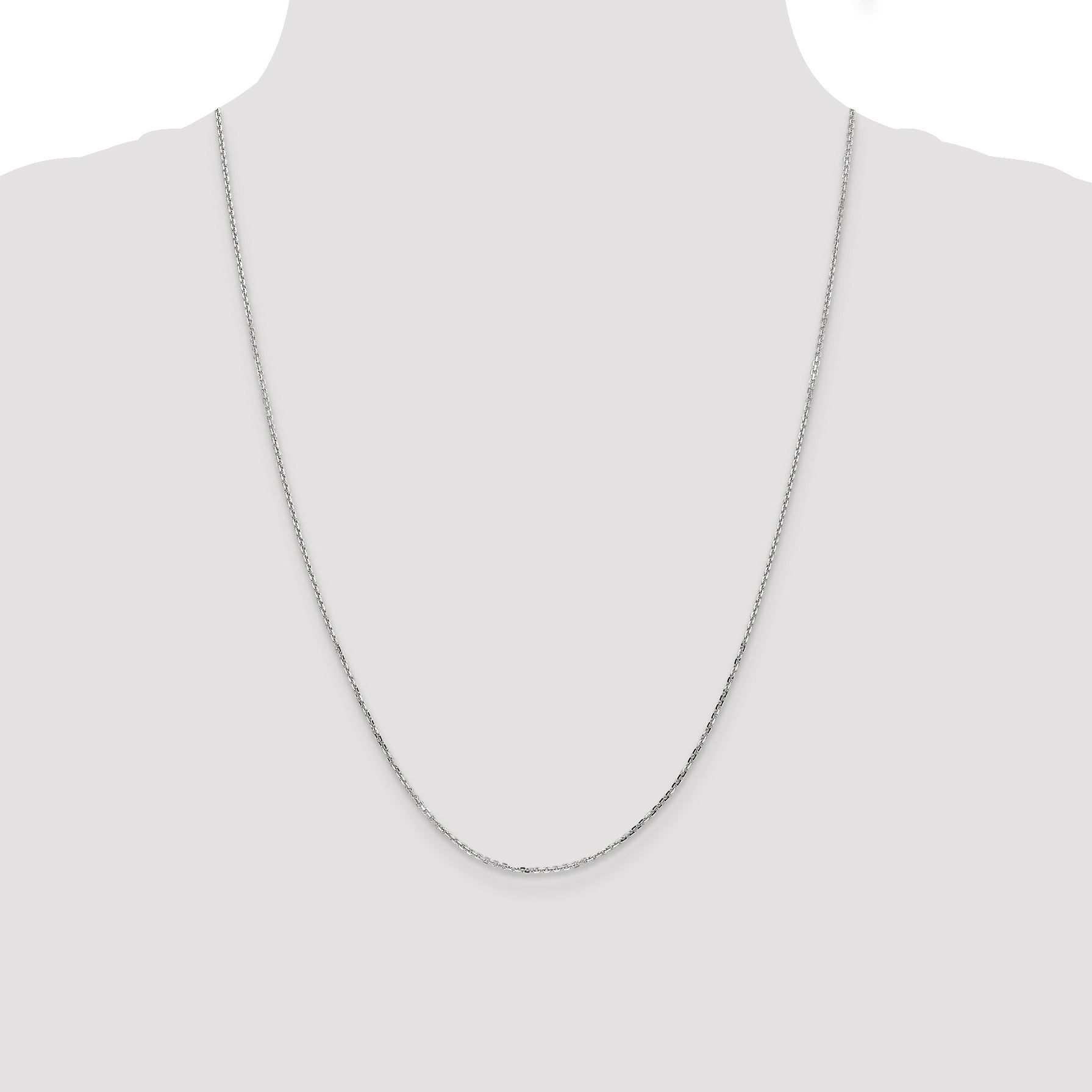 14K White Gold 24 Inch 1.4mm Diamond-Cut Round Open Link Cable With Lobster Clasp Chain Necklace