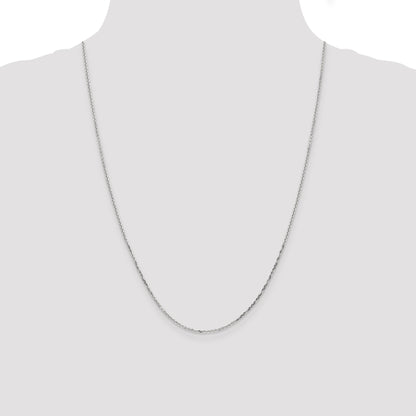 14K White Gold 24 Inch 1.4mm Diamond-Cut Round Open Link Cable With Lobster Clasp Chain Necklace
