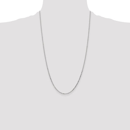 14K White Gold 26 Inch 1.4mm Diamond-Cut Round Open Link Cable With Lobster Clasp Chain Necklace