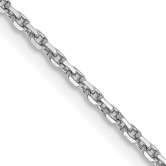 14K White Gold 24 Inch 1.4mm Diamond-Cut Round Open Link Cable With Lobster Clasp Chain Necklace
