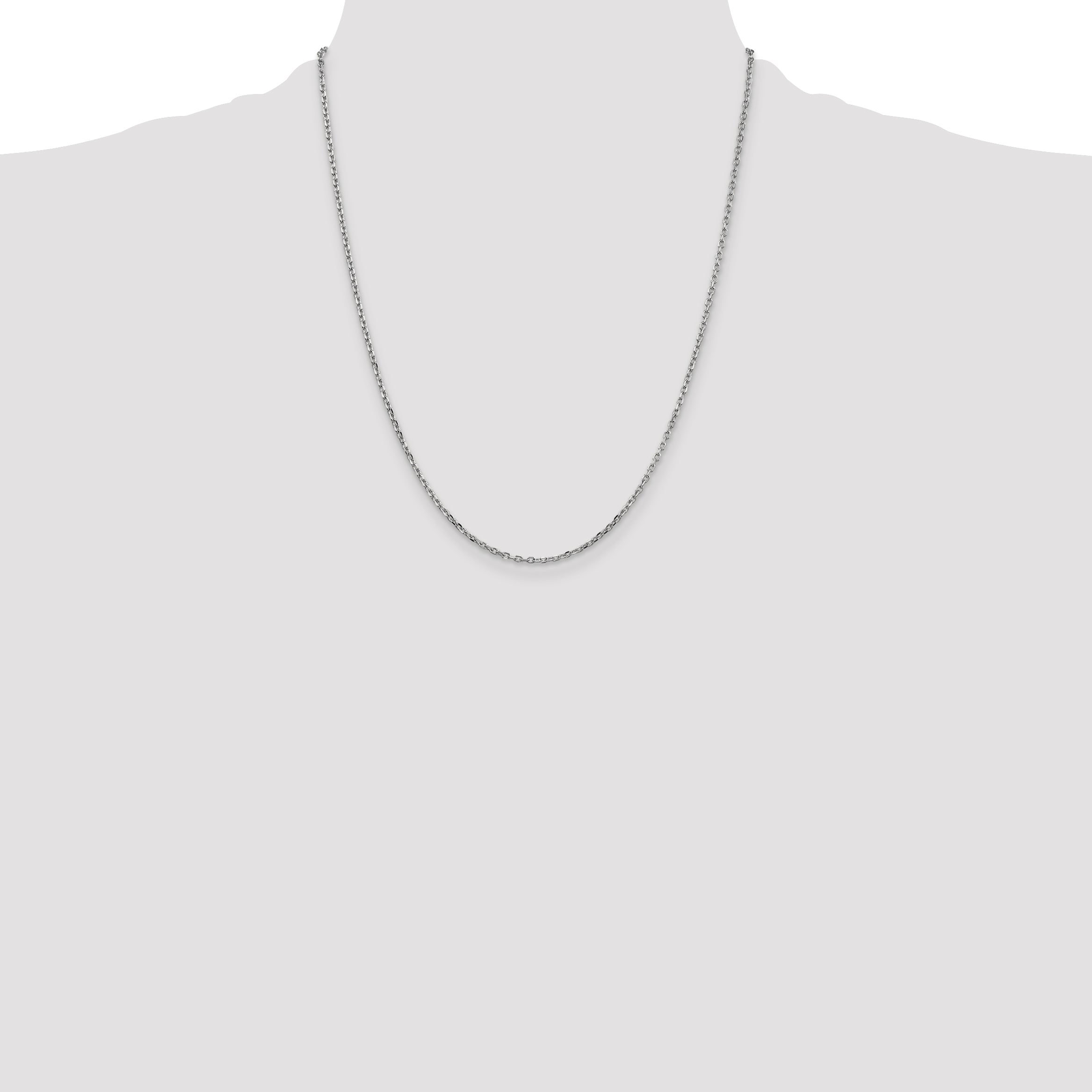14K White Gold 22 Inch 1.8mm Diamond-Cut Round Open Link Cable With Lobster Clasp Chain Necklace