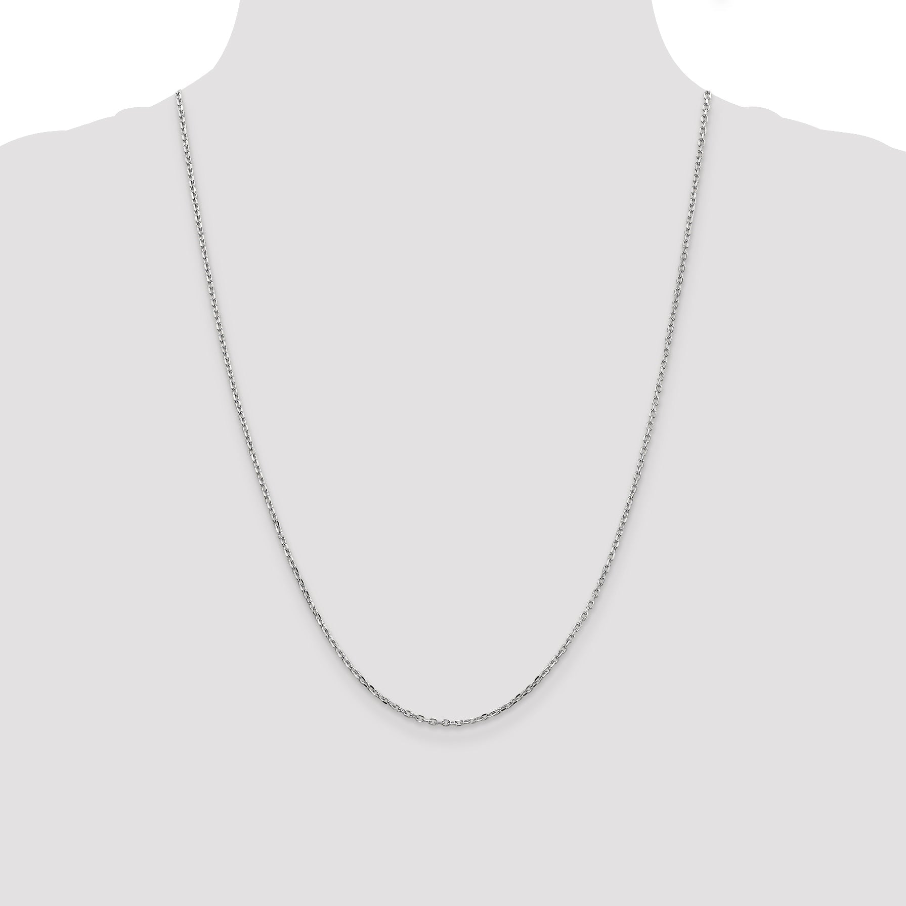 14K White Gold 24 Inch 1.8mm Diamond-Cut Round Open Link Cable With Lobster Clasp Chain Necklace
