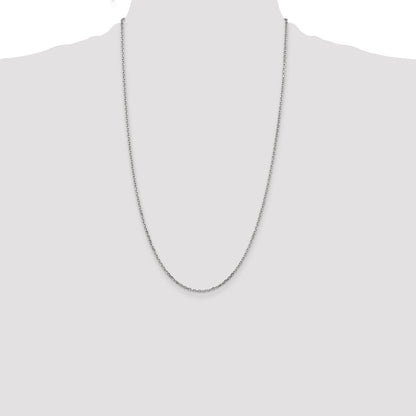 14K White Gold 26 Inch 1.8mm Diamond-Cut Round Open Link Cable With Lobster Clasp Chain Necklace