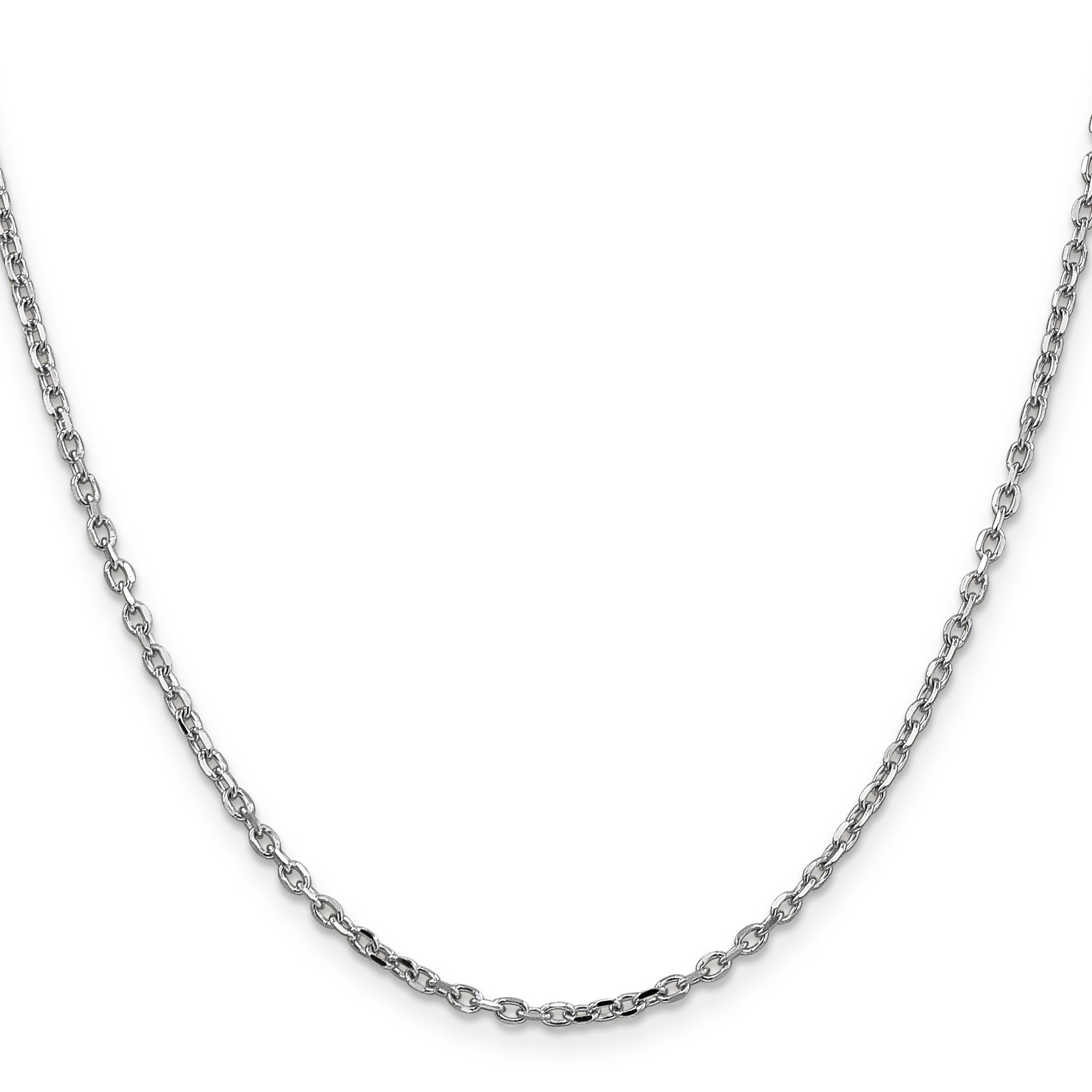 14K White Gold 24 Inch 2.2mm Diamond-Cut Round Open Link Cable With Lobster Clasp Chain Necklace