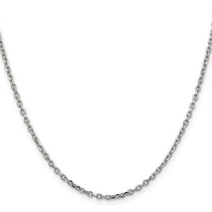 14K White Gold 24 Inch 2.2mm Diamond-Cut Round Open Link Cable With Lobster Clasp Chain Necklace