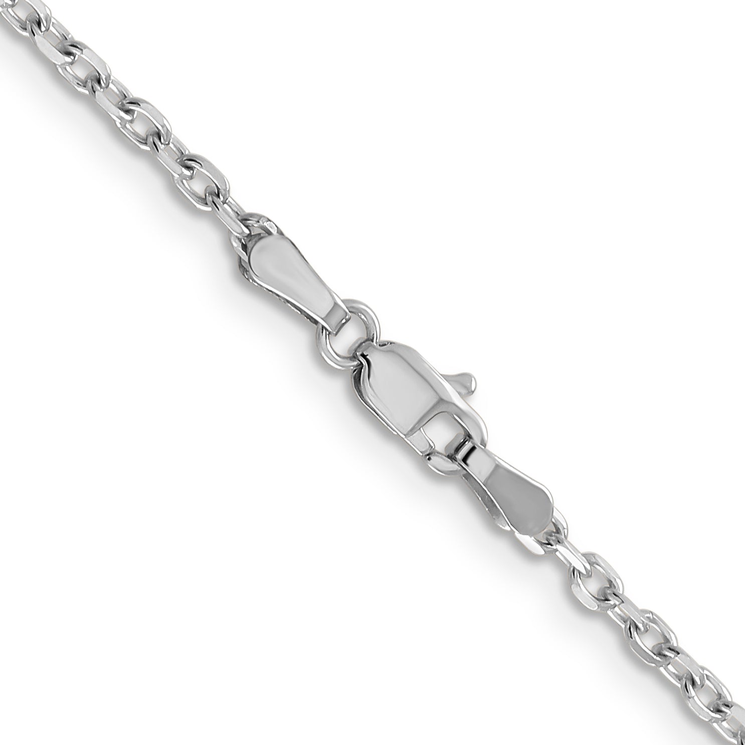 14K White Gold 18 Inch 2.2mm Diamond-Cut Round Open Link Cable With Lobster Clasp Chain Necklace