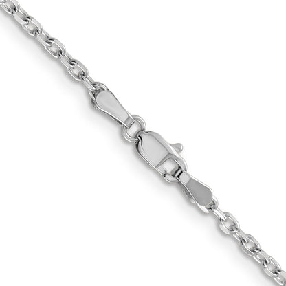 14K White Gold 18 Inch 2.2mm Diamond-Cut Round Open Link Cable With Lobster Clasp Chain Necklace