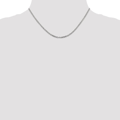 14K White Gold 16 Inch 2.2mm Diamond-Cut Round Open Link Cable With Lobster Clasp Chain Necklace