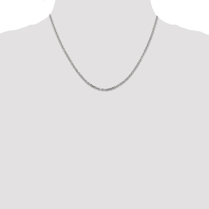 14K White Gold 20 Inch 2.2mm Diamond-Cut Round Open Link Cable With Lobster Clasp Chain Necklace