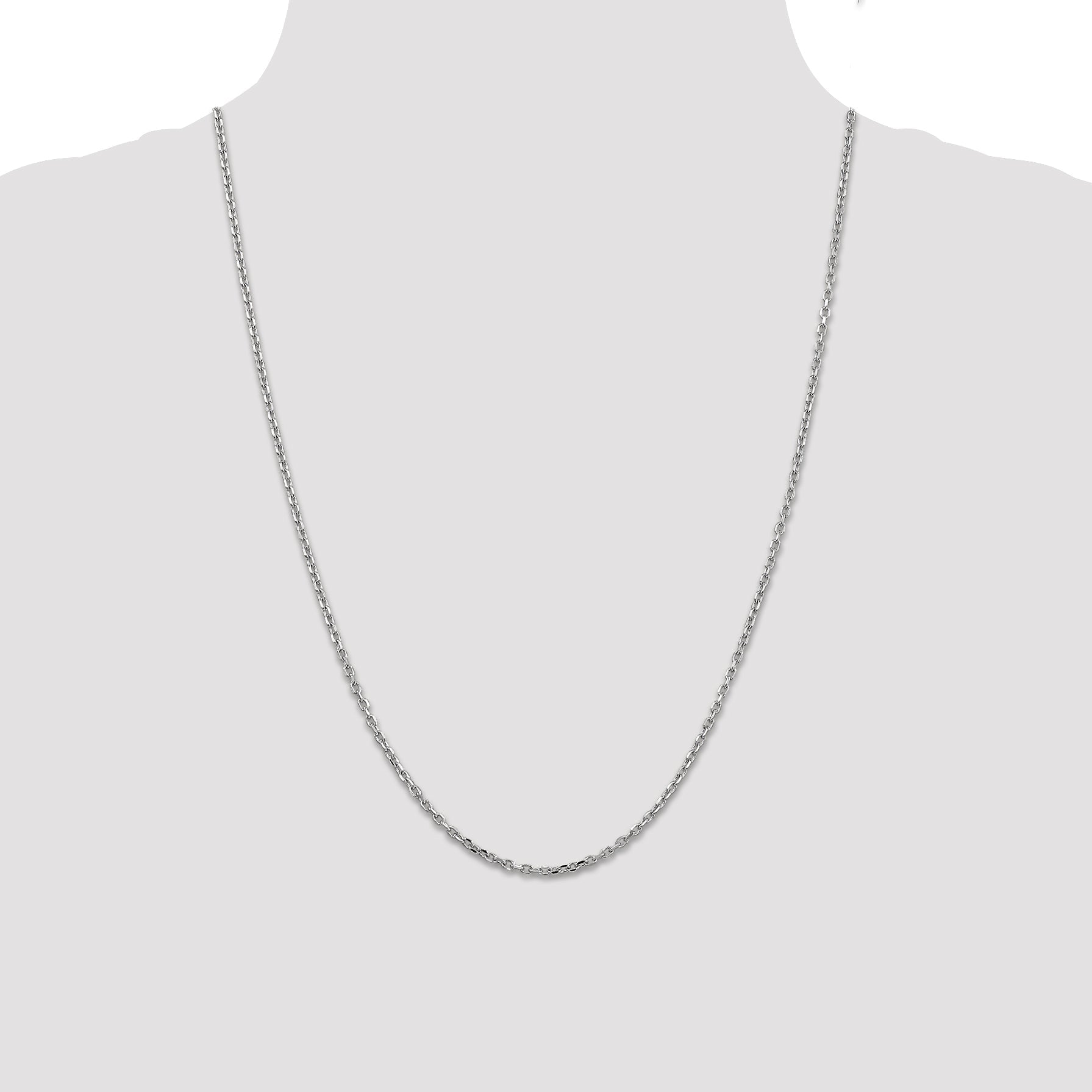 14K White Gold 24 Inch 2.2mm Diamond-Cut Round Open Link Cable With Lobster Clasp Chain Necklace