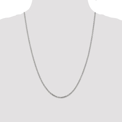 14K White Gold 24 Inch 2.2mm Diamond-Cut Round Open Link Cable With Lobster Clasp Chain Necklace