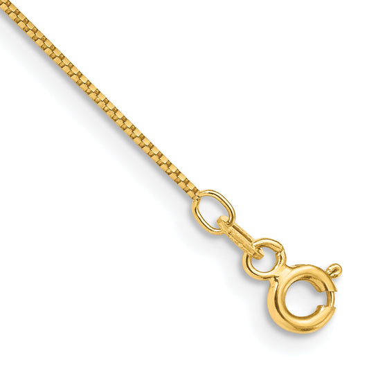 14K Yellow Gold 10 Inch .7mm Box With Spring Ring Clasp Anklet