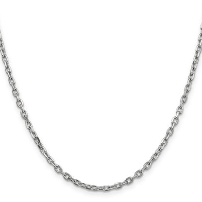 14K White Gold 24 Inch 3mm Diamond-Cut Round Open Link Cable With Lobster Clasp Chain Necklace
