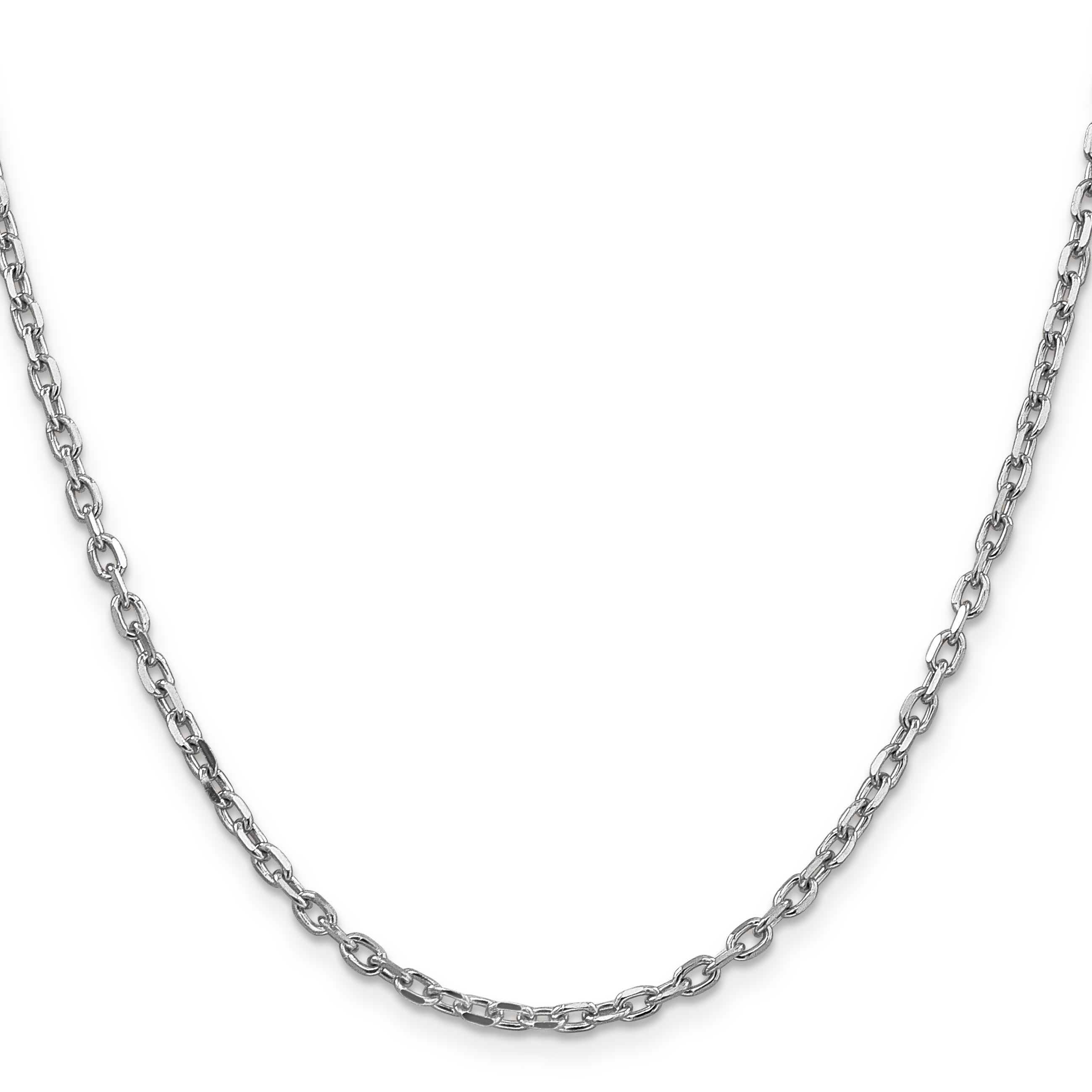 14K White Gold 20 Inch 3mm Diamond-Cut Round Open Link Cable With Lobster Clasp Chain Necklace