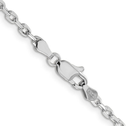 14K White Gold 20 Inch 3mm Diamond-Cut Round Open Link Cable With Lobster Clasp Chain Necklace