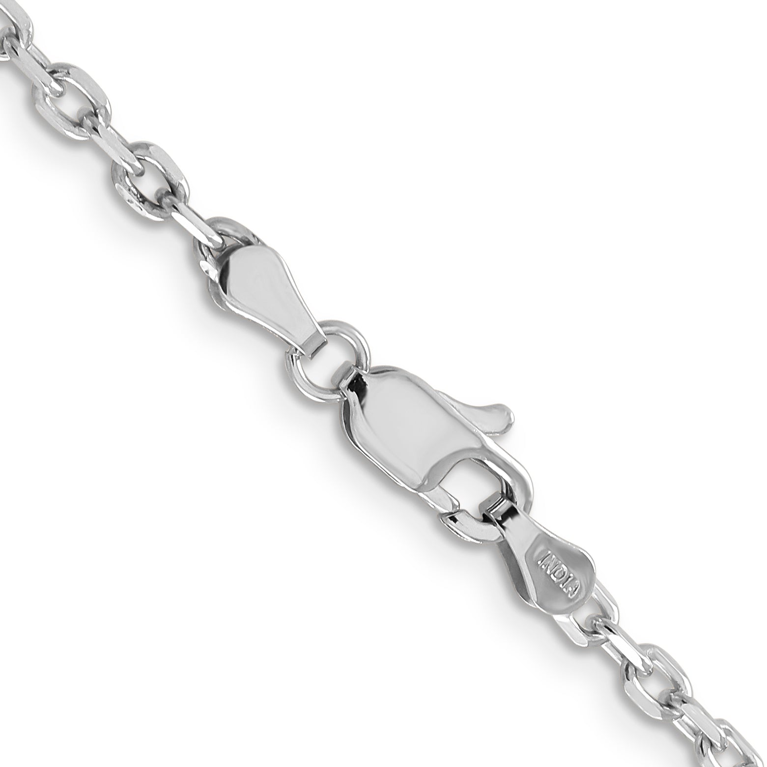 14K White Gold 24 Inch 3mm Diamond-Cut Round Open Link Cable With Lobster Clasp Chain Necklace