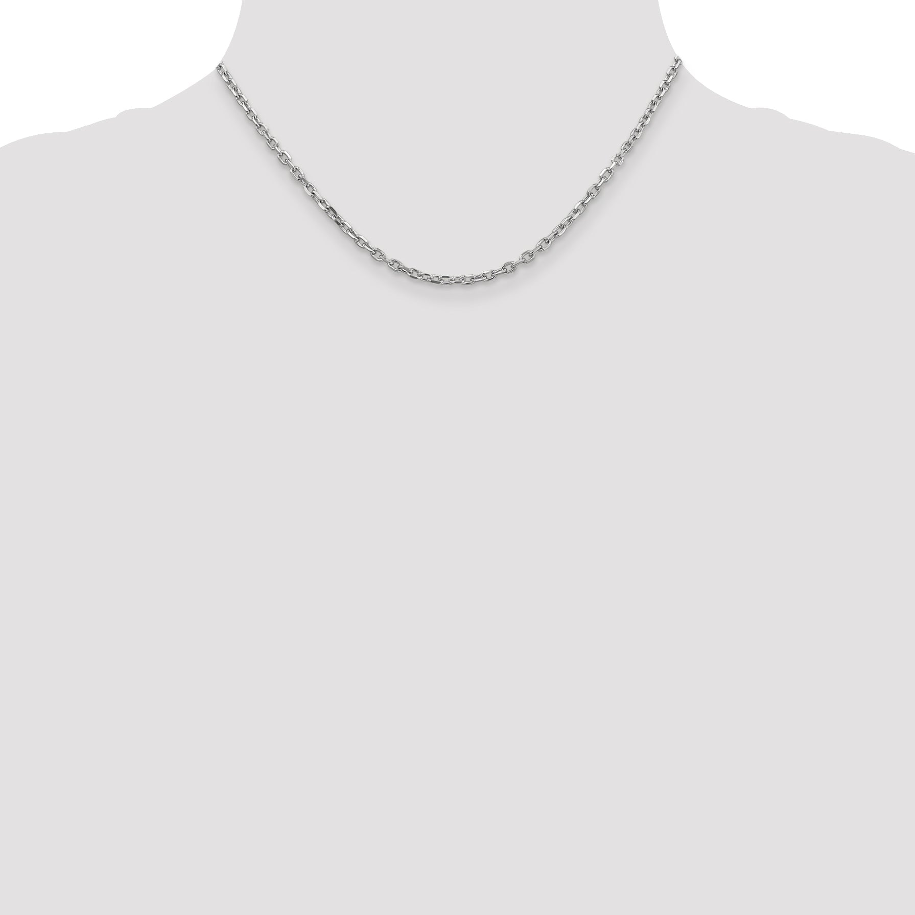14K White Gold 16 Inch 3mm Diamond-Cut Round Open Link Cable With Lobster Clasp Chain Necklace