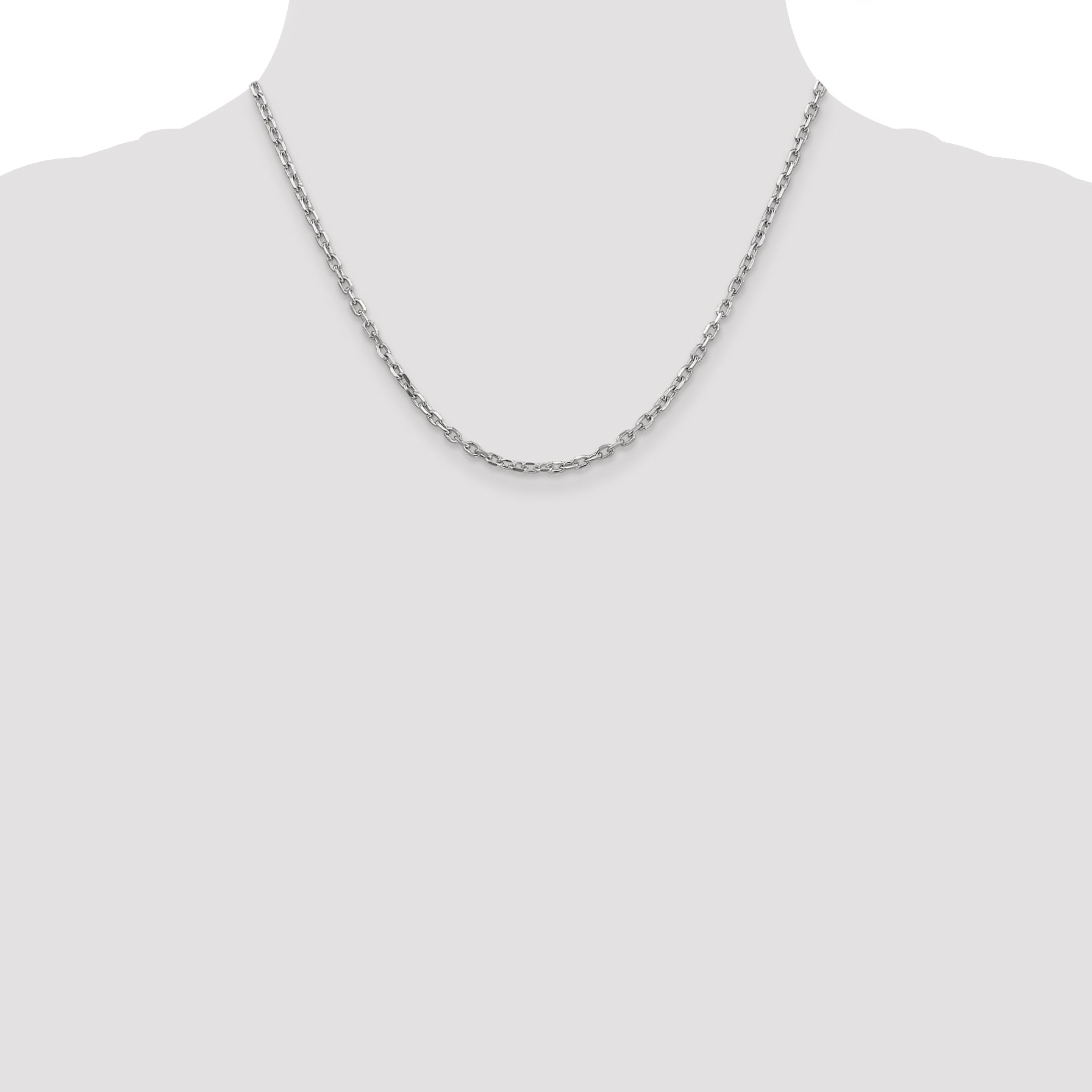14K White Gold 18 Inch 3mm Diamond-Cut Round Open Link Cable With Lobster Clasp Chain Necklace