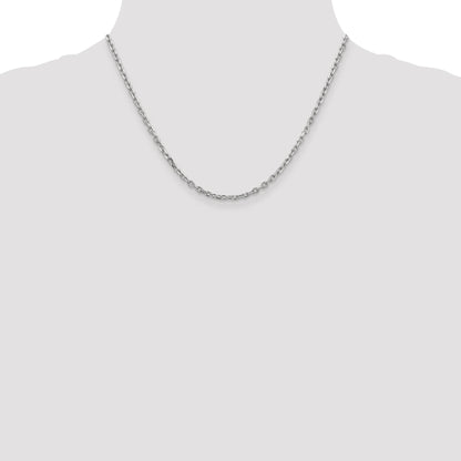 14K White Gold 18 Inch 3mm Diamond-Cut Round Open Link Cable With Lobster Clasp Chain Necklace
