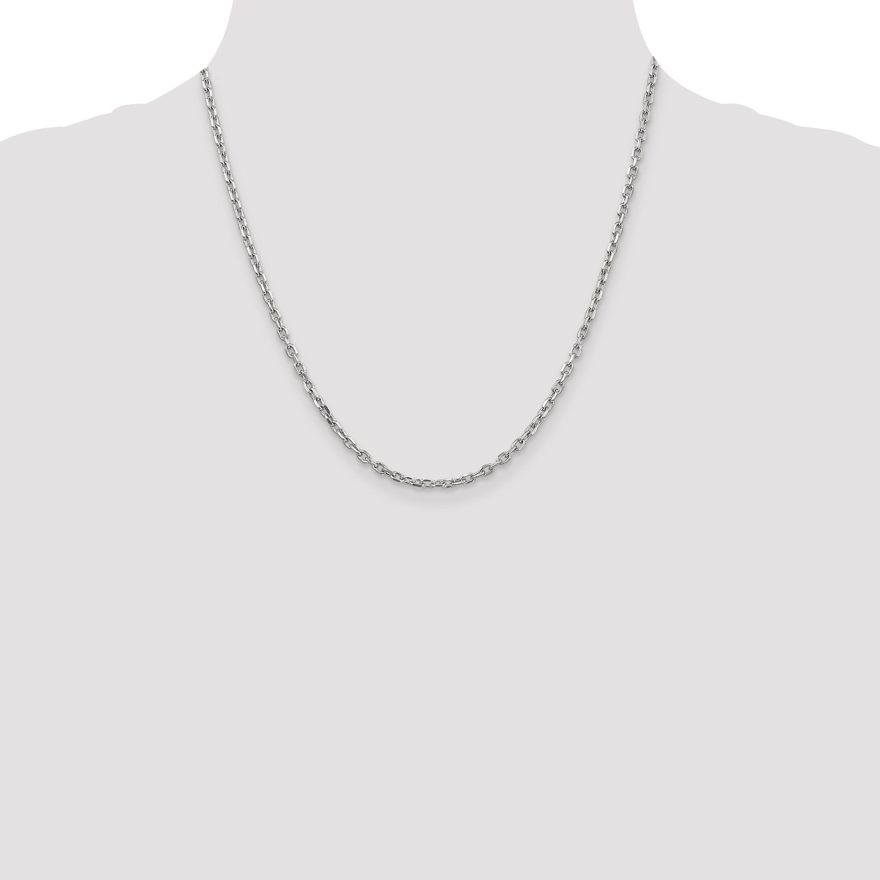 14K White Gold 20 Inch 3mm Diamond-Cut Round Open Link Cable With Lobster Clasp Chain Necklace