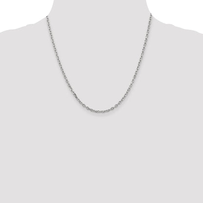 14K White Gold 20 Inch 3mm Diamond-Cut Round Open Link Cable With Lobster Clasp Chain Necklace