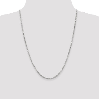 14K White Gold 24 Inch 3mm Diamond-Cut Round Open Link Cable With Lobster Clasp Chain Necklace