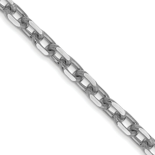 14K White Gold 18 Inch 3mm Diamond-Cut Round Open Link Cable With Lobster Clasp Chain Necklace