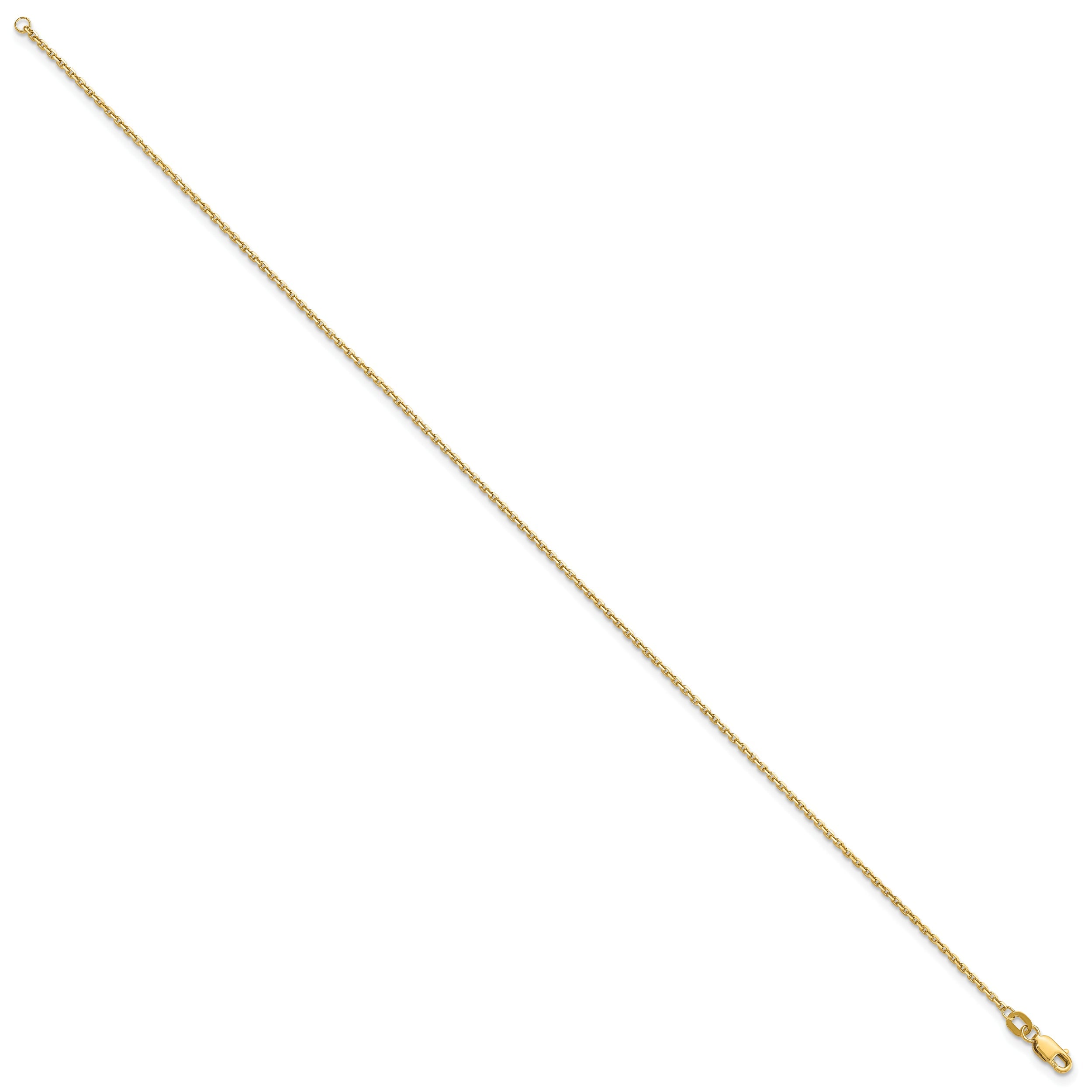 14K Yellow Gold 10 Inch 1.4mm Diamond-Cut Round Open Link Cable With Lobster Clasp Anklet