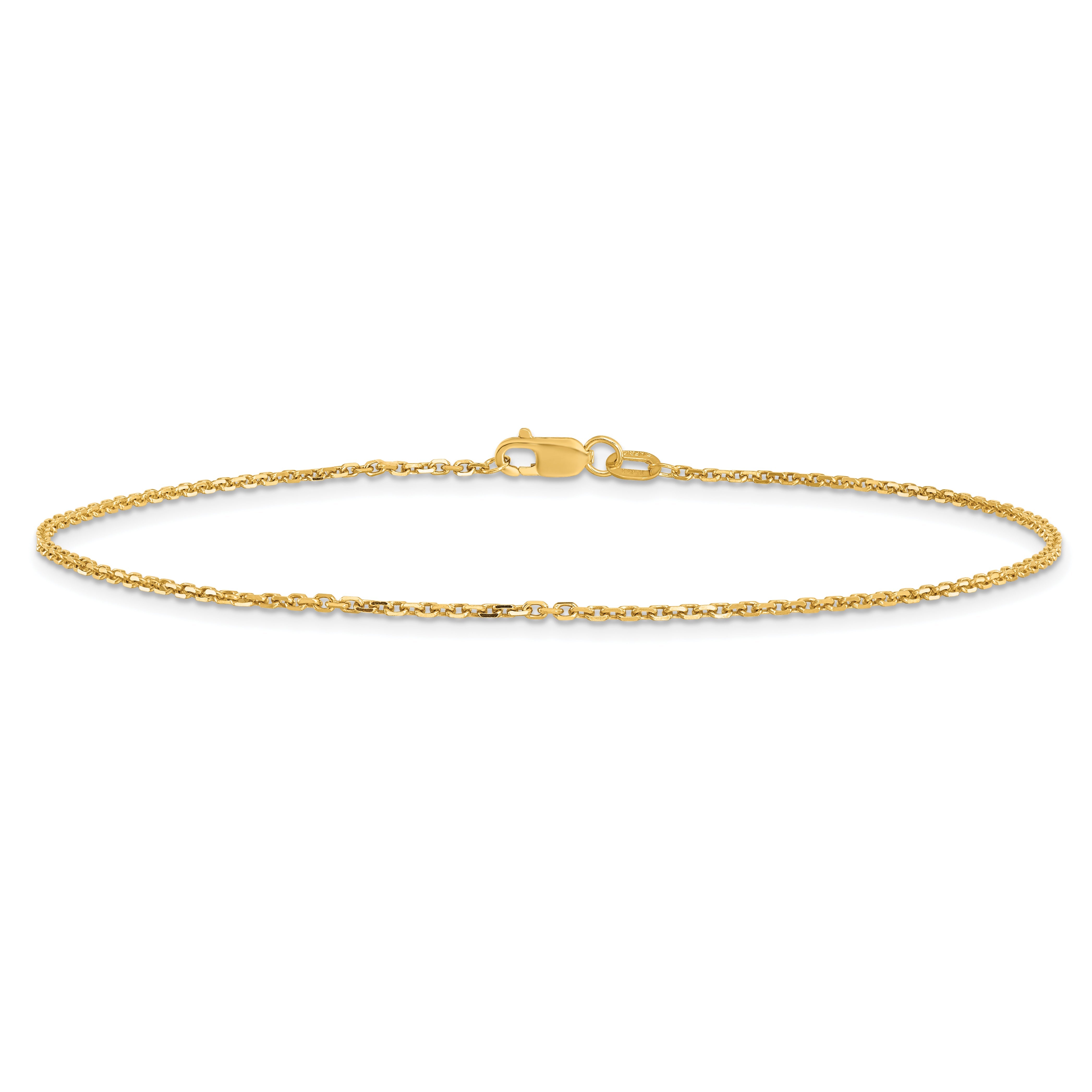 14K Yellow Gold 10 Inch 1.4mm Diamond-Cut Round Open Link Cable With Lobster Clasp Anklet