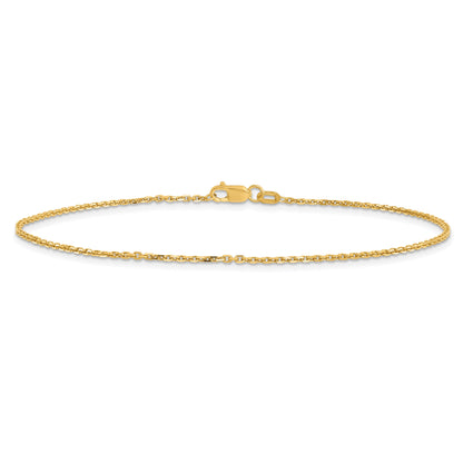 14K Yellow Gold 10 Inch 1.4mm Diamond-Cut Round Open Link Cable With Lobster Clasp Anklet