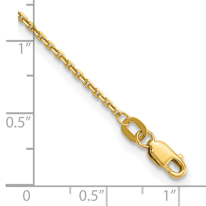 14K Yellow Gold 10 Inch 1.4mm Diamond-Cut Round Open Link Cable With Lobster Clasp Anklet