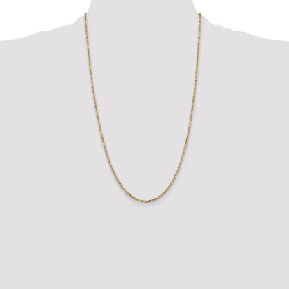14K Yellow Gold 26 Inch 2.2mm Diamond-Cut Round Open Link Cable With Lobster Clasp Chain
