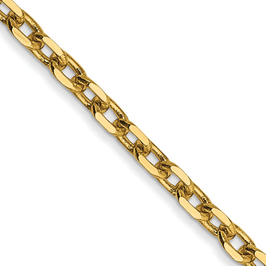 14K Yellow Gold 24 Inch 2.2mm Diamond-Cut Round Open Link Cable With Lobster Clasp Chain