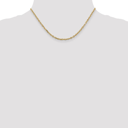 14K Yellow Gold 16 Inch 3mm Diamond-Cut Round Open Link Cable With Lobster Clasp Chain
