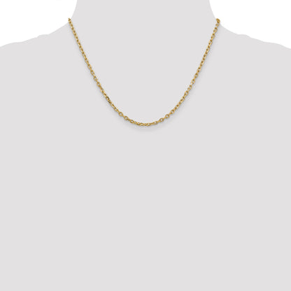 14K Yellow Gold 18 Inch 3mm Diamond-Cut Round Open Link Cable With Lobster Clasp Chain